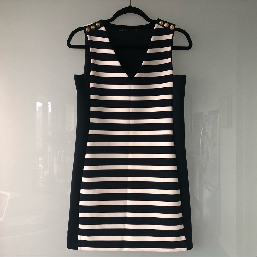 ZARA Mini Navy/White Striped Dress Size XS